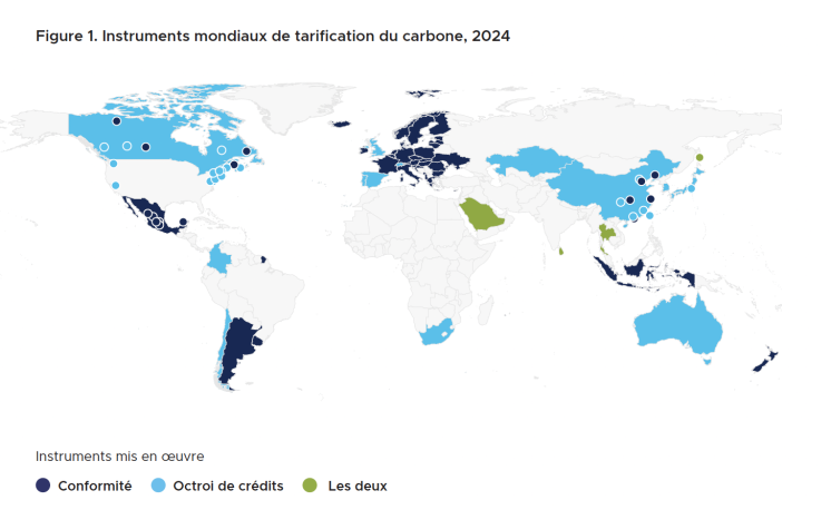 Global carbon pricing instruments, 2024